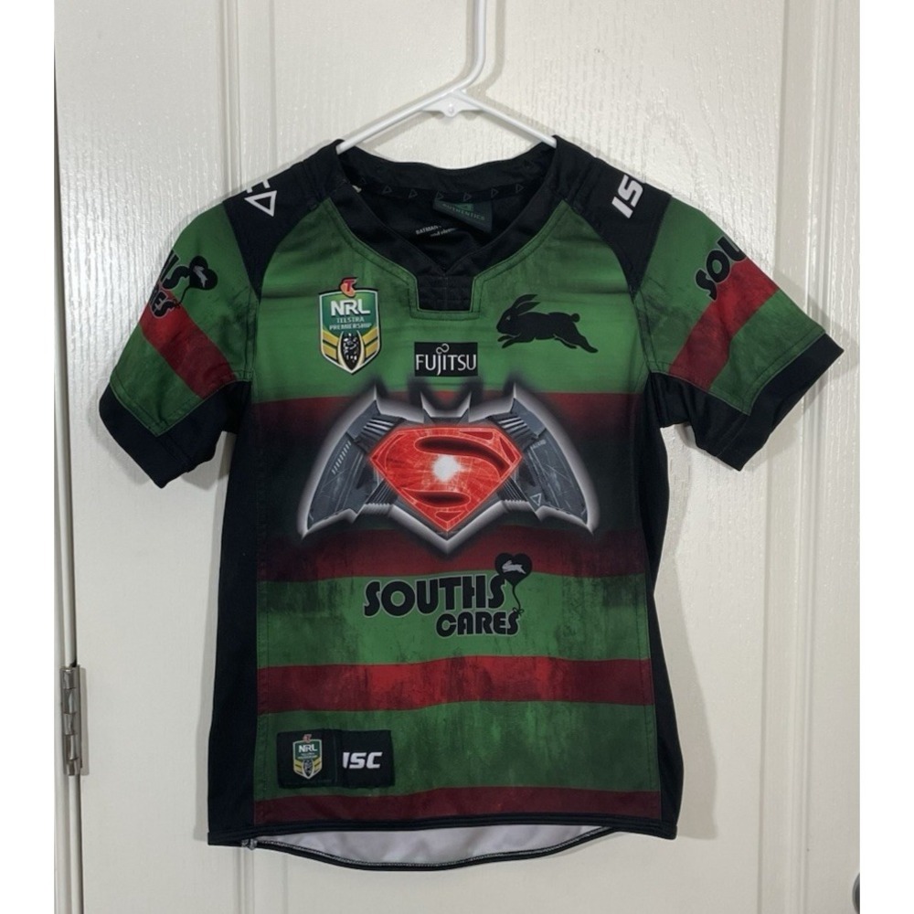 South Sydney Rabbitohs 2016 Batman v Superman NRL Jersey Kids Size 12 ISC Rugby